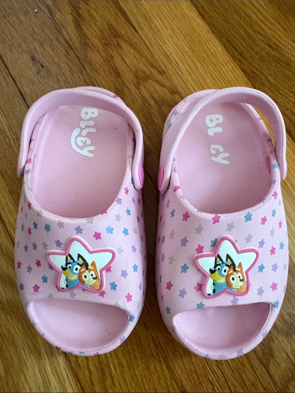 Kids Pink Star Print Slide Sandals with Character Accent